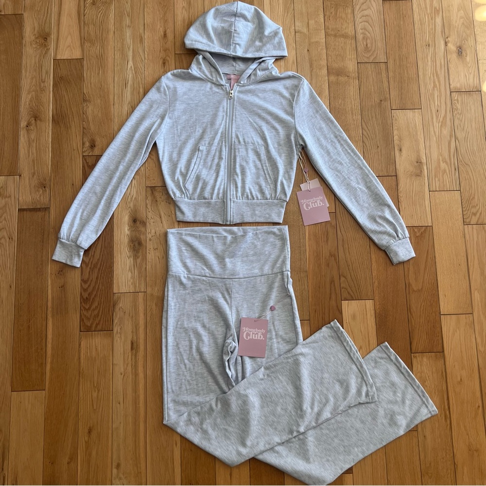 NWT Homebody Club Womens Gray Zip Hooded Sweater Pants Lounge Set Size S